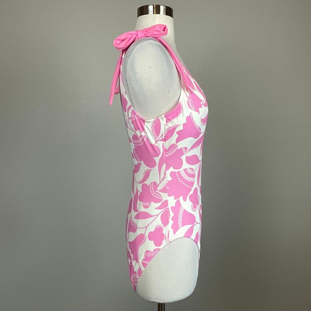 Kate Spade Pink and White Bathing Suit Floral One-Piece Scoop Back Size Medium - Picture 5 of 11